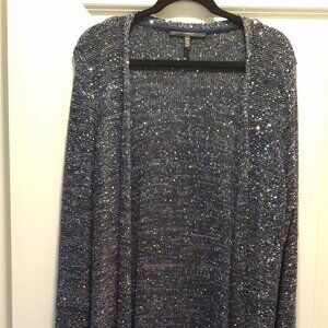 White House Black Market sparkle duster sweater, XL, blue/silver